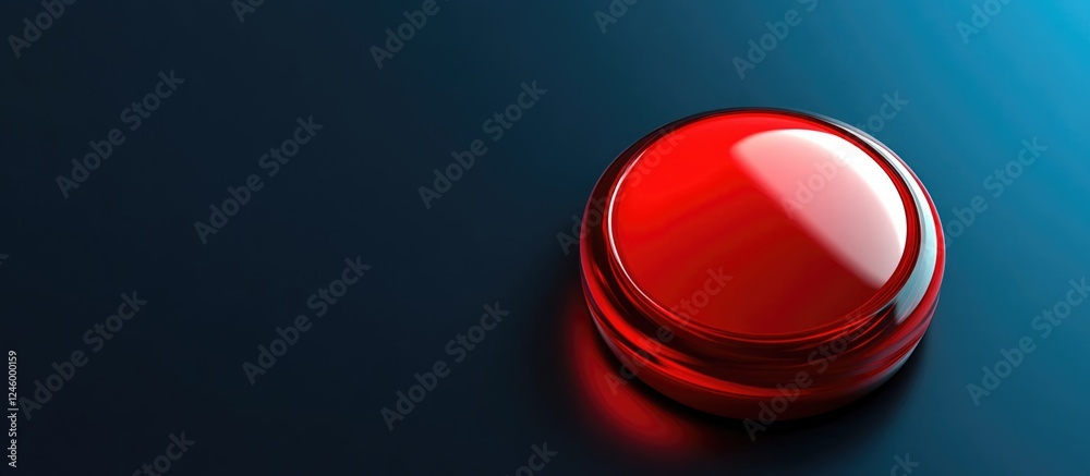 Glossy Red Stop Button on Dark Background with Space for Text and Attention-Grabbing Design Glossy Red Stop Button on Dark Background with Space for Text and Attention-Grabbing Design