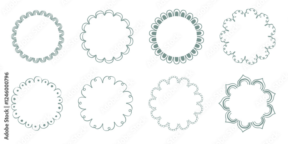 Hand drawn lace scalloped frames. Square, round and rectangle scalloped frames Hand drawn lace scalloped frames. Square, round and rectangle scalloped frames