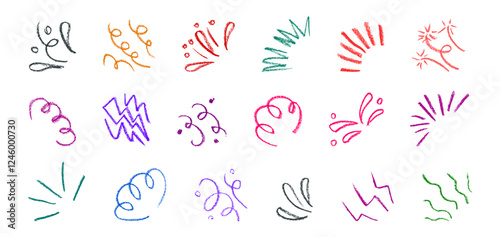 Sunburst Sparkle Ray Crayon Chalk Drawing Vector Set