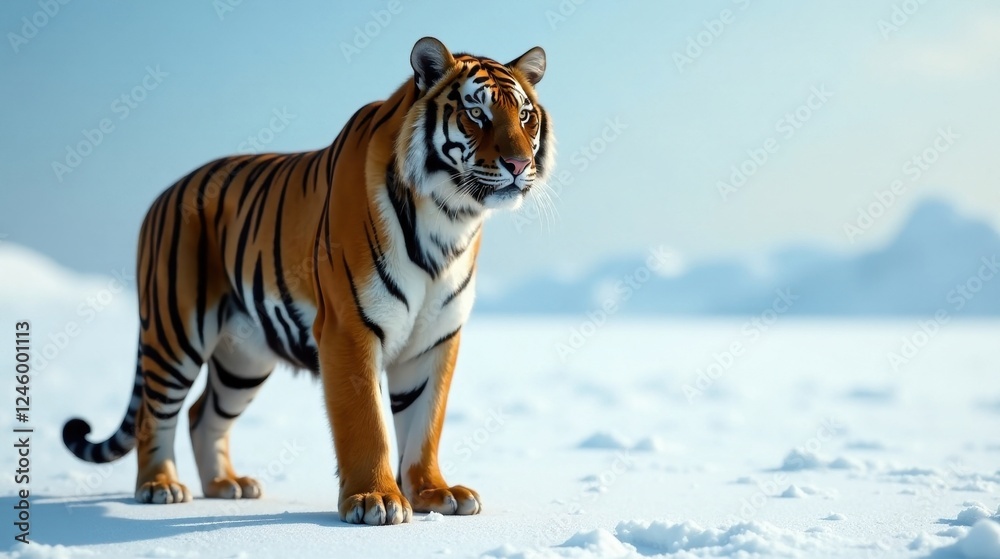 Obraz premium Majestic Siberian Tiger in Winter Wonderland, a Solitary Apex Predator Standing Proud on a Snowy Plain