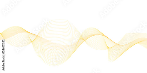 Golden and white wavy curve line with digital future technology concept background. Line art striped graphic template, banner background. Vector illustration.