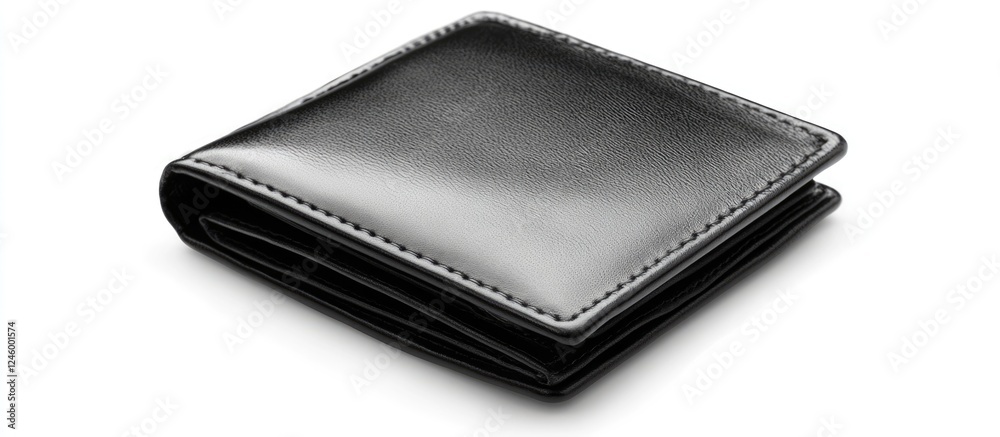 Elegant Black Leather Wallet Folded Isolated on White Background with Space for Custom Text or Branding Elegant Black Leather Wallet Folded Isolated on White Background with Space for Custom Text or Branding