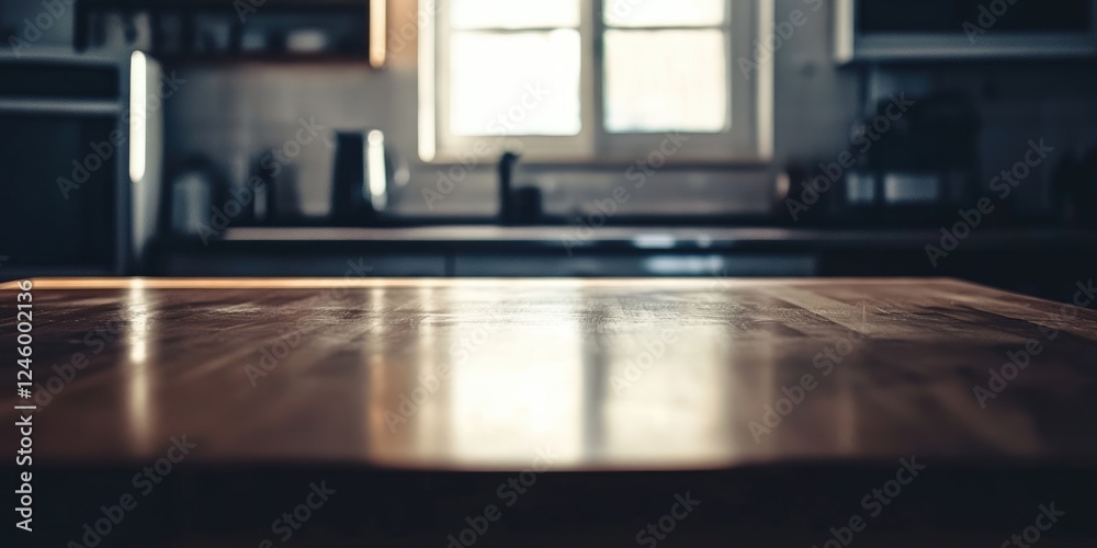 Empty Kitchen Countertop with Selective Focus Creating Space for Text and Design Elements in a Modern Home Setting Empty Kitchen Countertop with Selective Focus Creating Space for Text and Design Elements in a Modern Home Setting