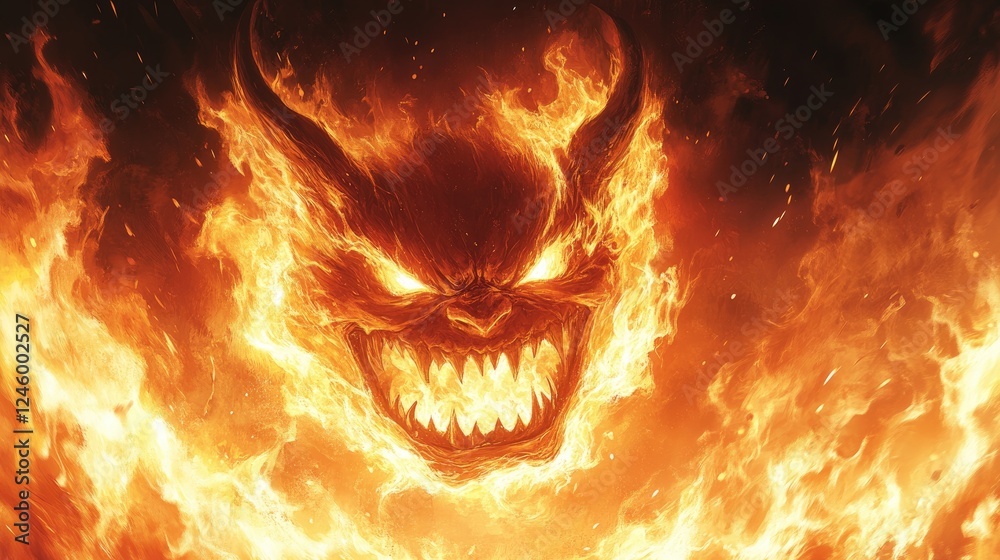 Fiery Demon Face Embodied In Blazing Inferno Fiery Demon Face Embodied In Blazing Inferno