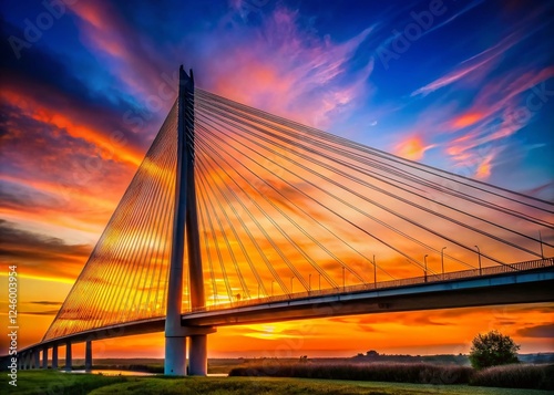 Minimalist Sunset over Ashford's Cable-Stayed Bridge, Kent, England photo