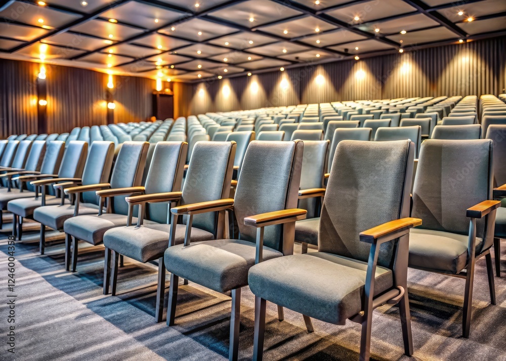 Obraz premium High-DOF photography captures gray auditorium chairs, showcasing concert hall seating and deep depth of field.
