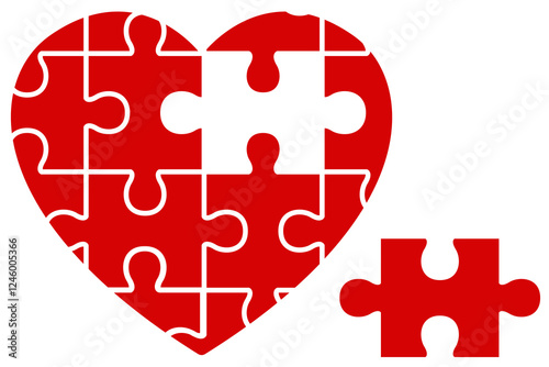 Puzzle heart shape flat vector icon isolated on white background.