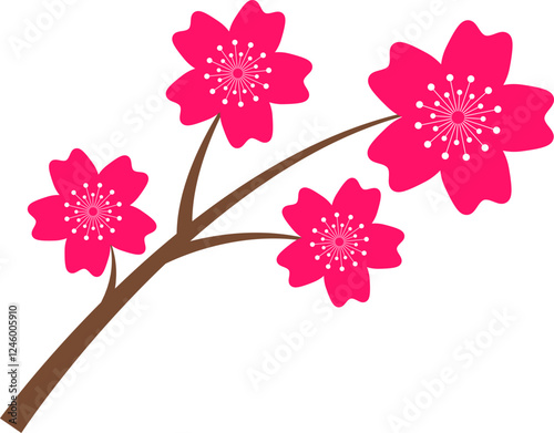 Cherry Peach plum Blossom flower spring flowers flat vector icon set for apps websites or print.