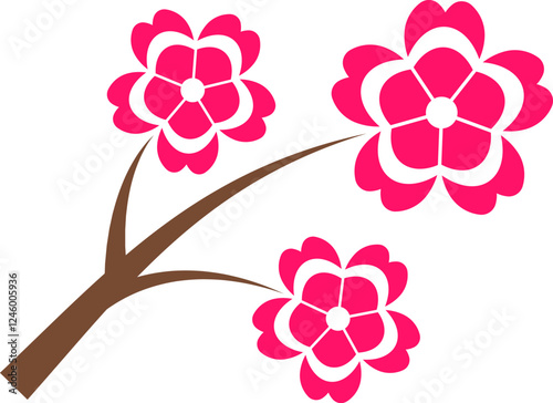 Cherry Peach plum Blossom flower spring flowers flat vector icon set for apps websites or print.