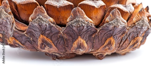 Giant sugar pine cone from California isolated on a white background highlighting its intricate natural texture and details. photo