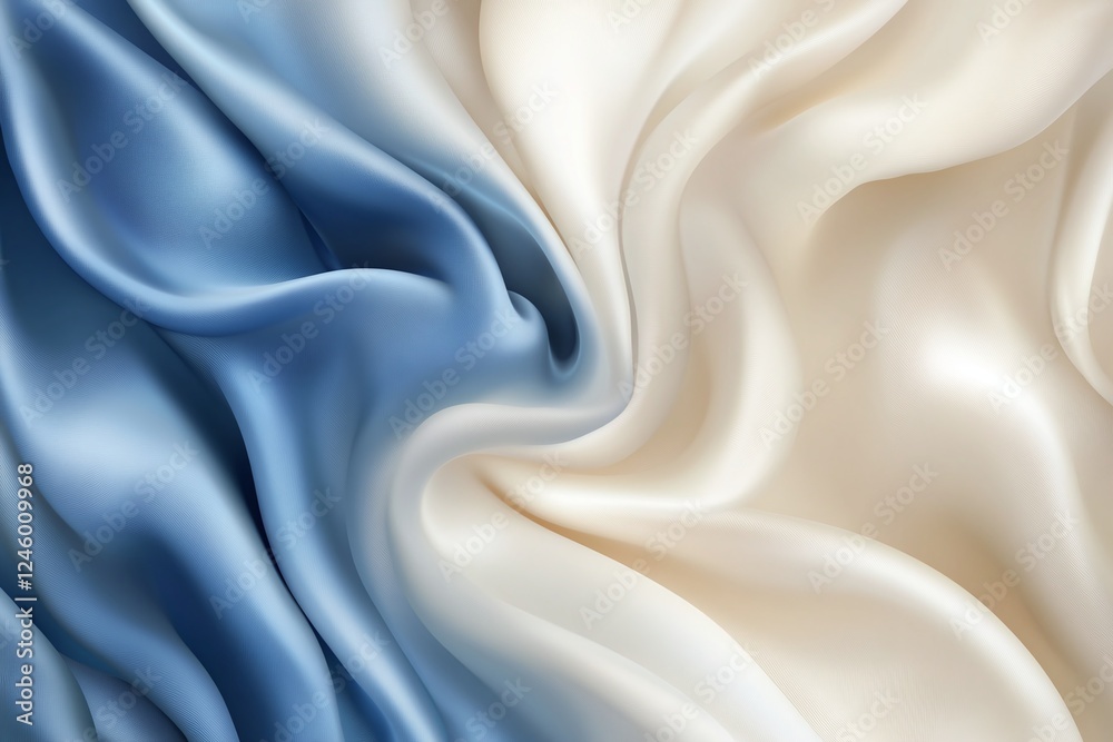 Obraz premium Elegant Soft Blue and Beige Silk Fabric with Flowing Wavy Texture for Luxury and Design Themes