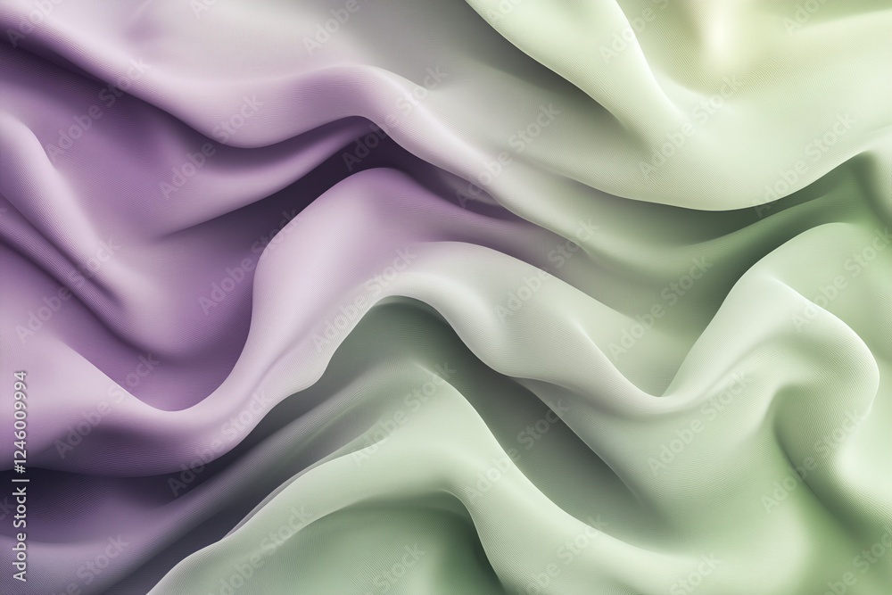 Obraz premium Soft Flowing Pastel Purple and Green Fabric Layers with Smooth Wavy Texture
