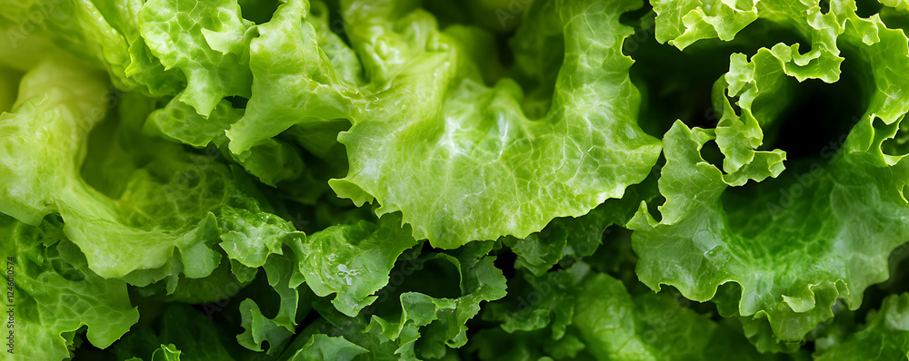Close-up view of fresh, vibrant green lettuce leaves, showcasing their crisp texture and natural beauty. Perfect for healthy food blogs, recipes, or gardening articles.