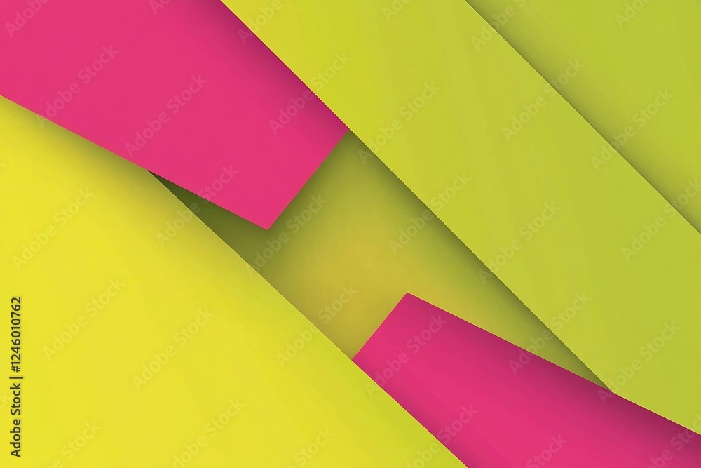 Fototapeta premium Bright Yellow And Pink Abstract Geometric Layers With Diagonal Shapes On Gradient Background