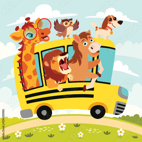 Cartoon Animals Travelling By Car