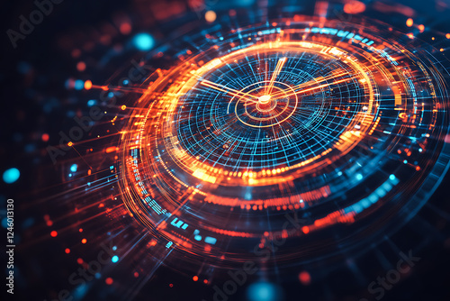 Wallpaper Mural Futuristic Digital Wireframe Clock Concept on Blue Background Torontodigital.ca