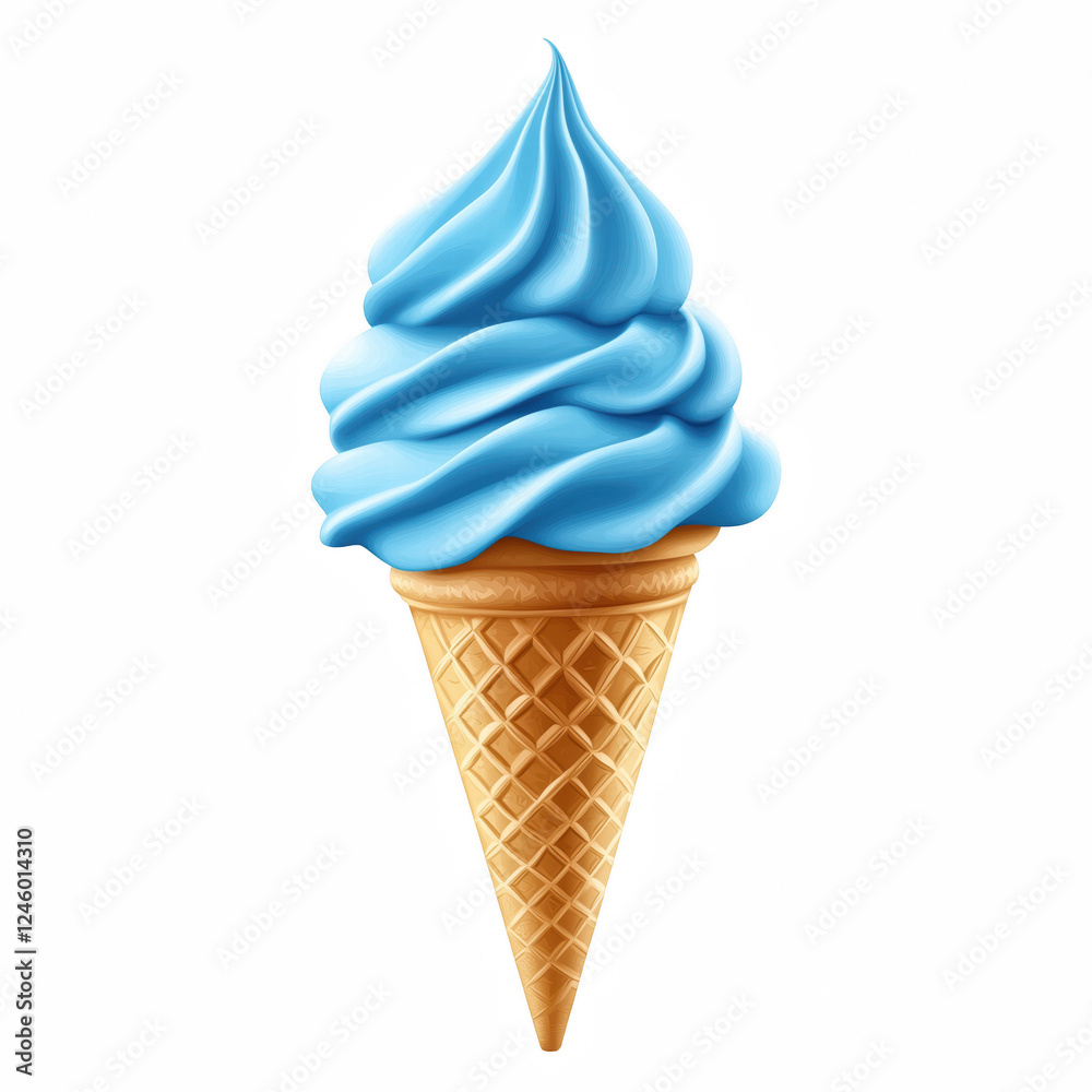 Realistic Blue Soft Serve Ice Cream in a Crispy Waffle Cone Isolated on Transparent Background. Generative Ai. Realistic Blue Soft Serve Ice Cream in a Crispy Waffle Cone Isolated on Transparent Background. Generative Ai.