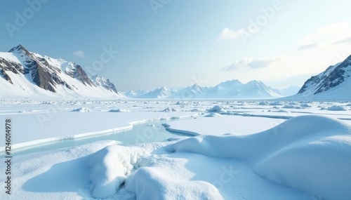 Wallpaper Mural Snowy and icy terrain with distant mountains in the background at Northern tip of Prins Karls Forland Spitsbergen, frozen tundra, landscape, northern Torontodigital.ca