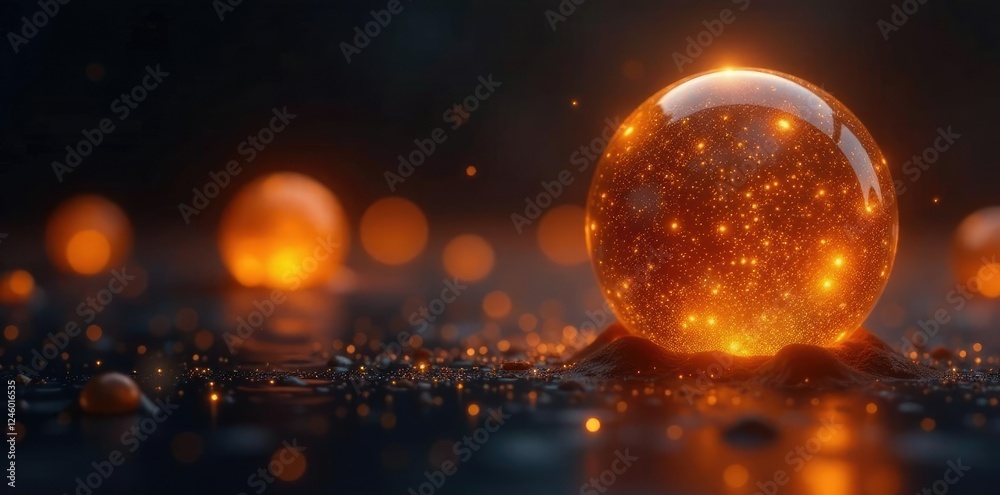 Glowing golden orbs embedded in a dark background, halo, darkness