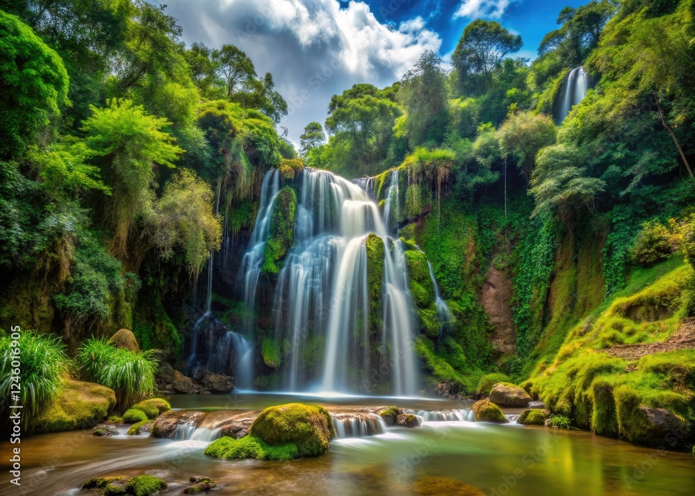 Obraz premium Ngare Ndare Forest's cascading waterfall, Kenya: breathtaking documentary photography captures its pristine beauty.