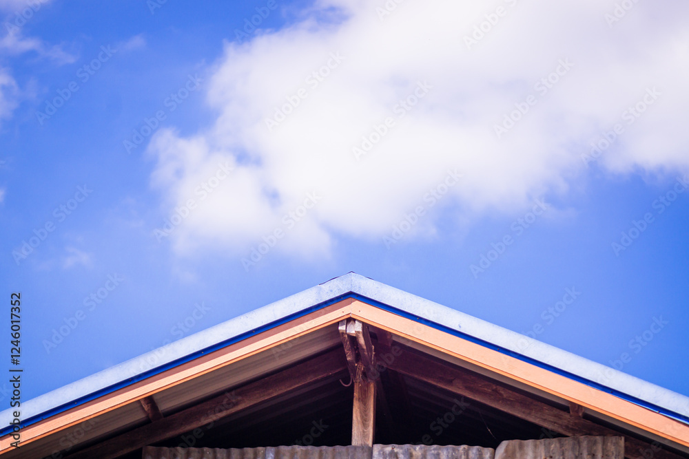 Roof Gable Against Blue Sky with Clouds, png transparent Roof Gable Against Blue Sky with Clouds, png transparent