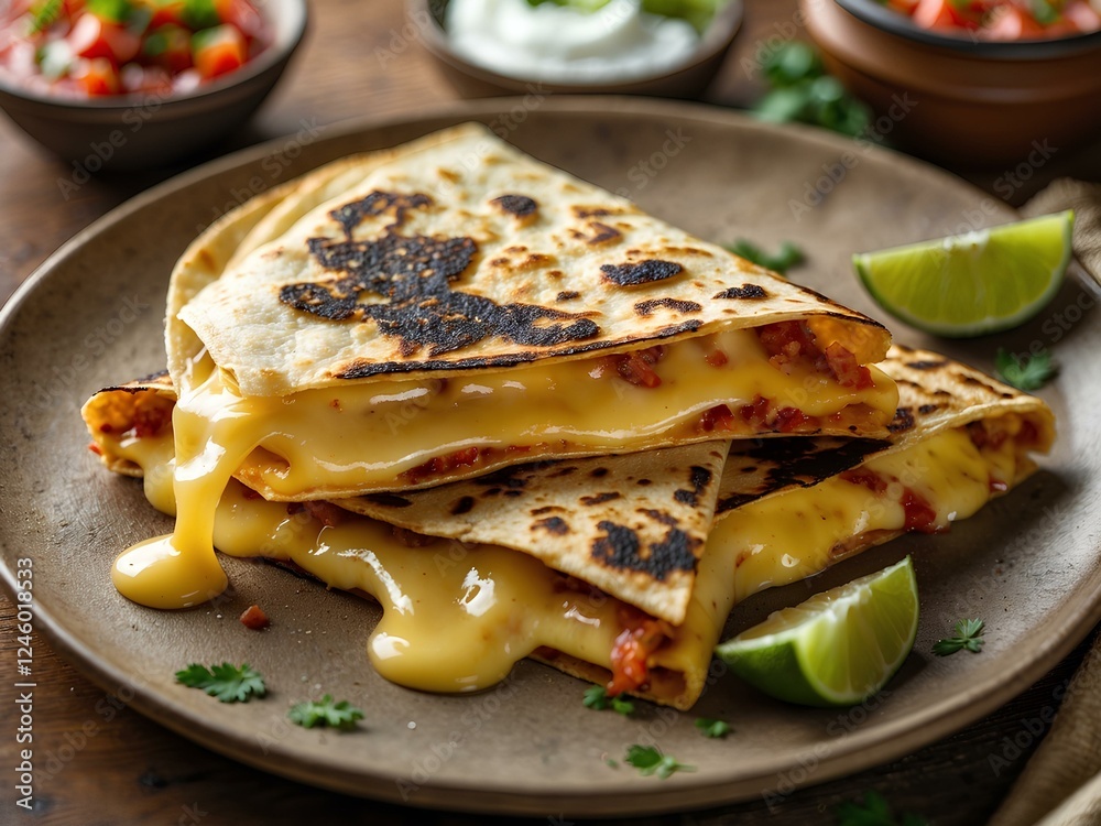 Discover the Deliciousness of a Mexican Quesadilla with Melted Cheese: A Flavorful Journey of Crispy Tortilla and Luscious, Ooey-Gooey Cheese in Every Bite! Discover the Deliciousness of a Mexican Quesadilla with Melted Cheese: A Flavorful Journey of Crispy Tortilla and Luscious, Ooey-Gooey Cheese in Every Bite!