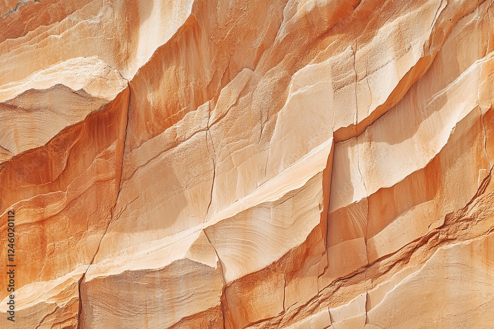 Fototapeta premium Closeup of Orange and Beige Sandstone Layers with Natural Textures and Cracks in Sunlit Desert