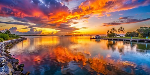 Nokomis Beach Sunset: Venice Jetty, Gulf of Mexico & Intracoastal Waterway Panorama photo