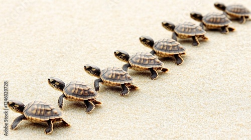 Baby turtles hatchlings ocean beach sunrise wildlife conservation photo