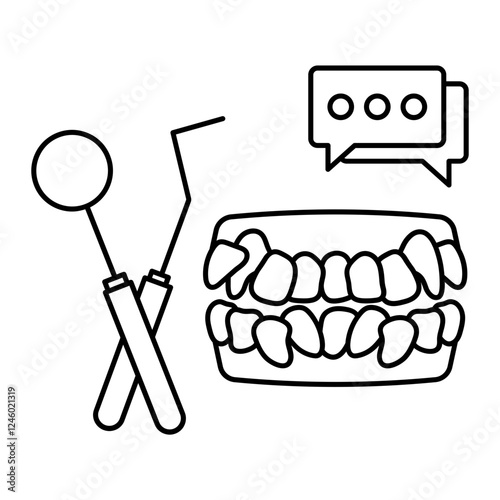 Crowded or Misaligned teeth with Dental Excavator Concept, dental crowding or malocclusion with mouth Mirror vector icon design, Dentistry symbol, Healthcare sign, Dental instrument illustration