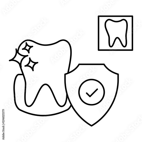 Indemnity Plans or Teeth with shield concept, Dental treatment covered in insurance vector icon design, Dentistry symbol, Healthcare sign, Dental instrument illustration