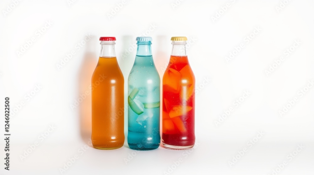 Colorful bottles of beverages on white background Colorful bottles of beverages on white background