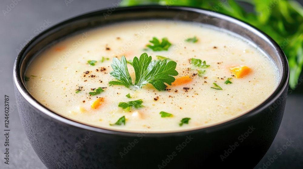 Creamy vegetable soup in bowl, close-up shot. Food photography for recipe blogs Creamy vegetable soup in bowl, close-up shot. Food photography for recipe blogs