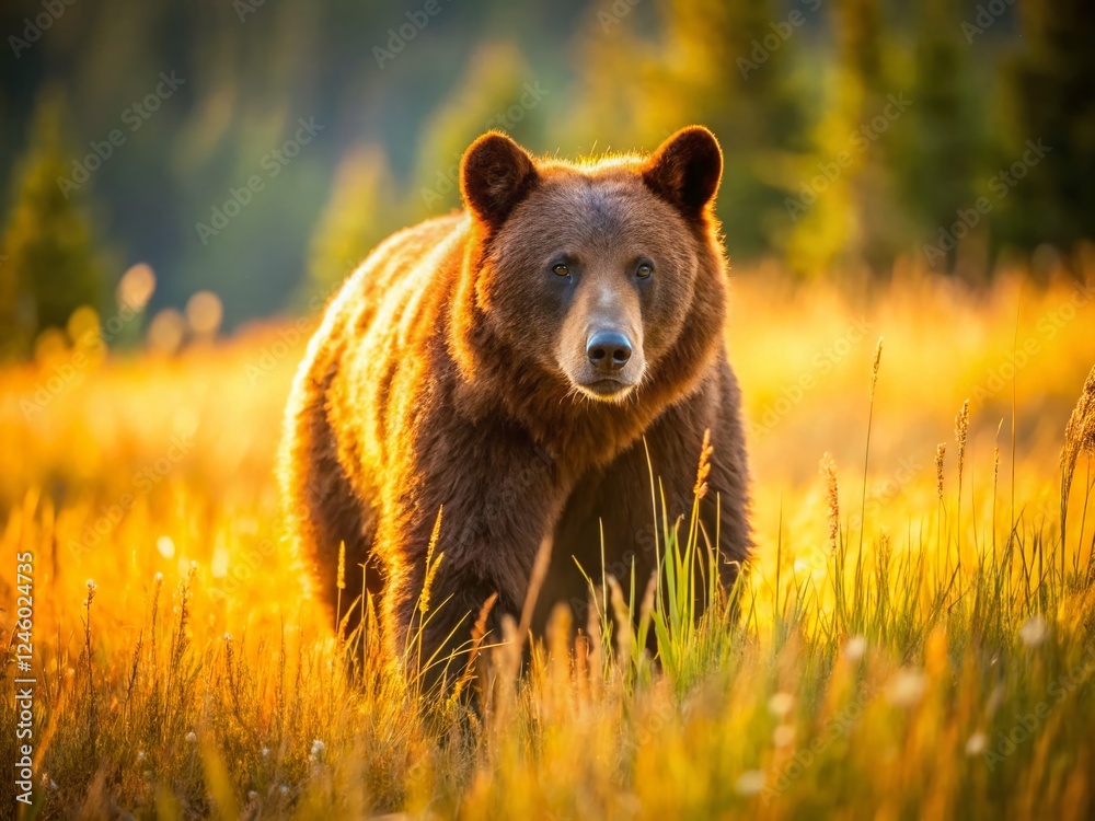Panoramic Cinnamon Black Bear in Tall Grass - Majestic Wildlife Photography Panoramic Cinnamon Black Bear in Tall Grass - Majestic Wildlife Photography