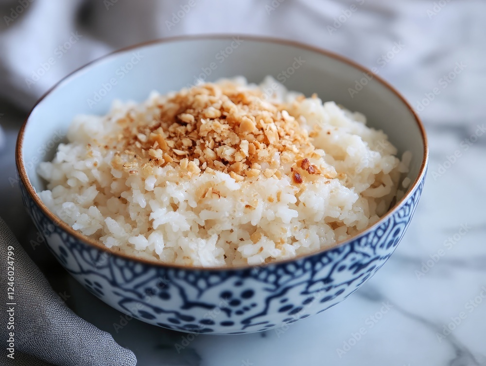 Steamed rice topped with roasted peanuts, a simple and delicious meal Steamed rice topped with roasted peanuts, a simple and delicious meal