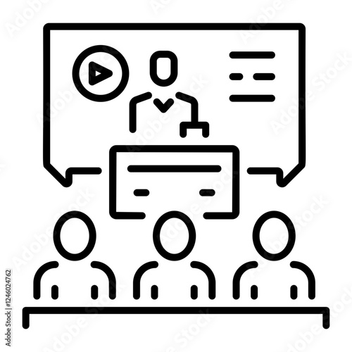 Students listening recorded lecture icon in linear style 