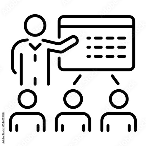 A mentor taking an educational seminar icon in linear style 