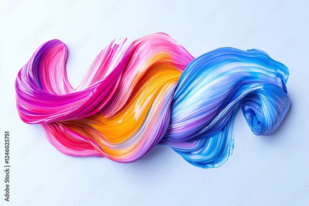 Obraz premium Vivid Abstract Brush Strokes with Pink Yellow and Blue Colors on White Background Art Concept