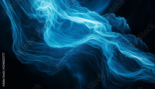 Abstract Waves and Light on a Blue Background – Modern Design, black background, space, stars