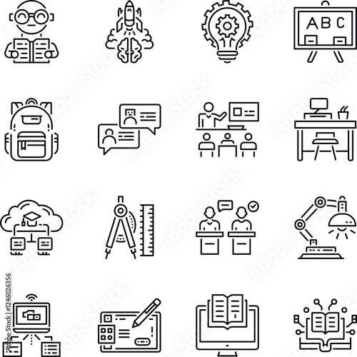 Bundle of Linear Style Education Tools Icons 