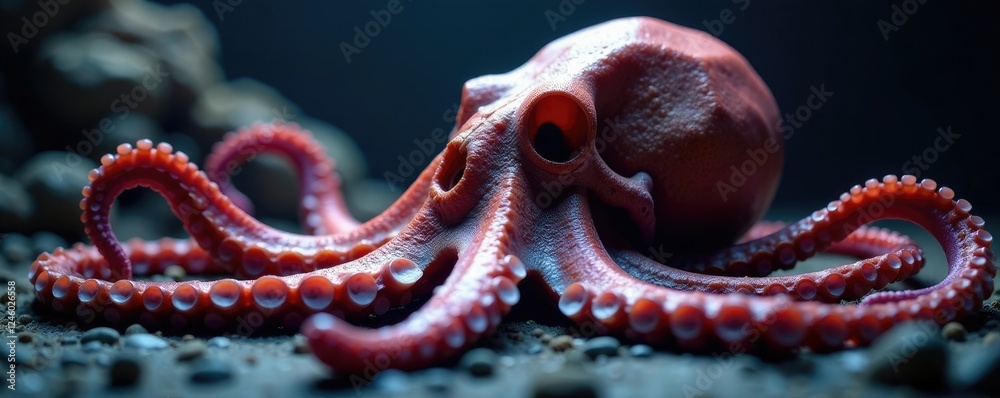Obraz premium Octopus skull with bony tentacles in a dimly lit environment, dimly lit, octopus