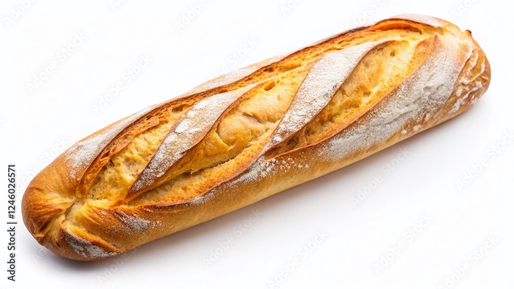 Panoramic Fresh Baguette on White Background - Crusty Bread, Bakery Product Panoramic Fresh Baguette on White Background - Crusty Bread, Bakery Product