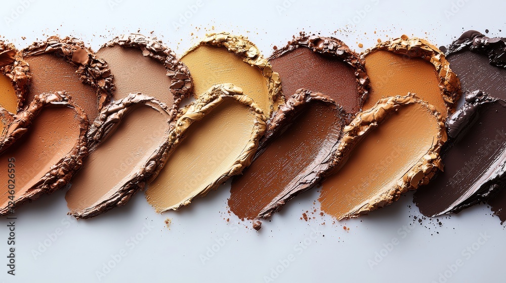 Diverse Palette of Creamy Foundations Spread on White Surface Diverse Palette of Creamy Foundations Spread on White Surface