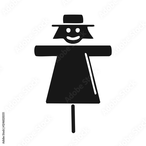 woman with hat, female scarecrow silhouette style icon design