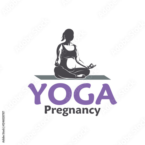 Vector illustration of a pregnant woman doing yoga pose with minimalist and modern design. This image is suitable for use in promotional materials for prenatal yoga classes, maternal health, and etc.