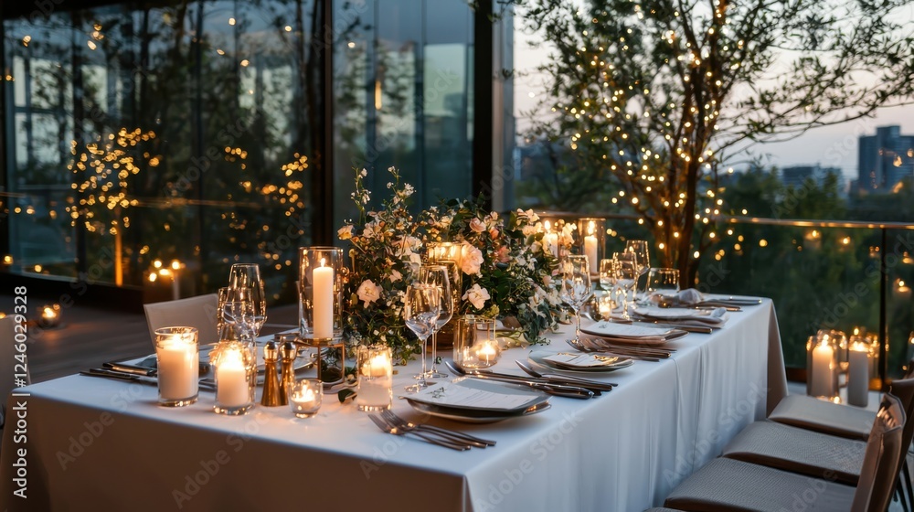 Fototapeta premium Creating an intimate dining experience with elegant tableware romantic candles and soft lighting in a cozy setting