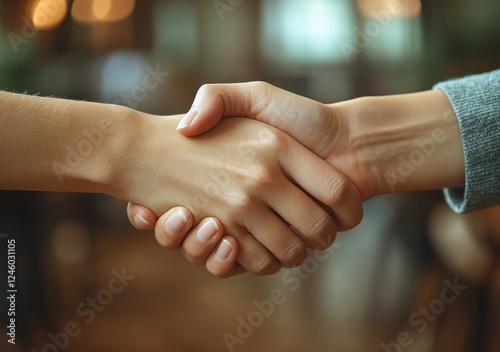 Impressionist Handshake Between Business Partners at Meeting Successful Agreement in Office Environment photo