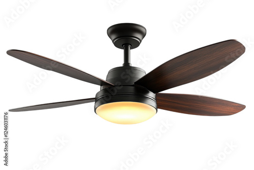 Stylish Ceiling Fan with Integrated LED Light Isolated on Transparent Background