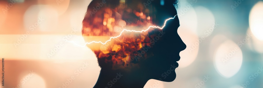 Silhouette of a human with brain activity illustration depicting thought process concept