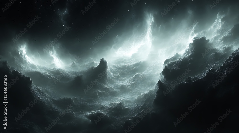 Fototapeta premium Glowing Cloudscape In A Dark Nebula Space